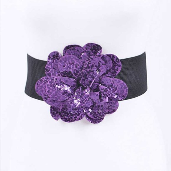 BNWT Sequins Flower Elastic Stretch Belt Fashion Belt - Picture 1 of 4